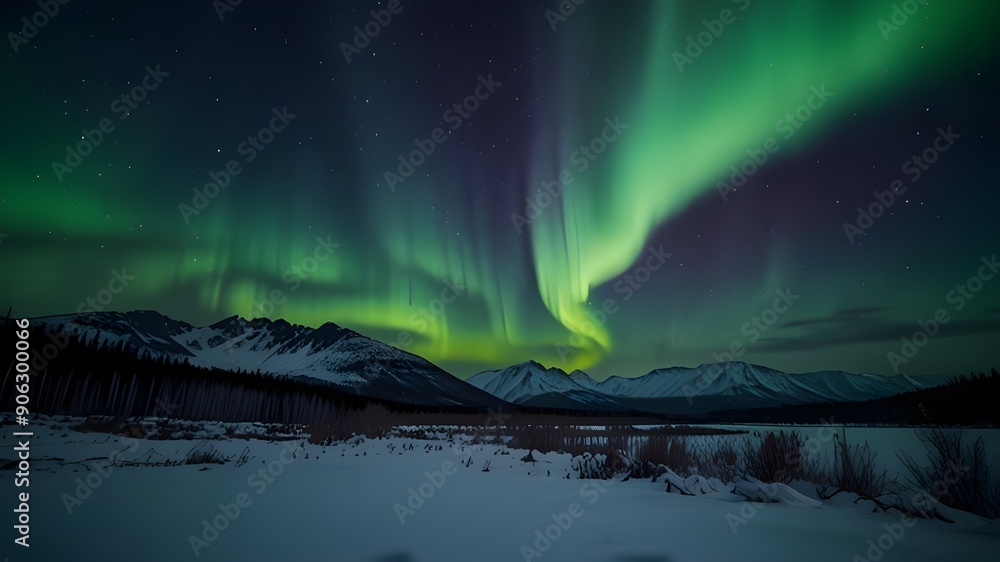 Naklejka premium aurora borealis over the mountains Generative AI