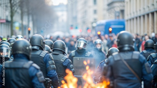 Wallpaper Mural Intense street riot with police and demonstrators
 Torontodigital.ca