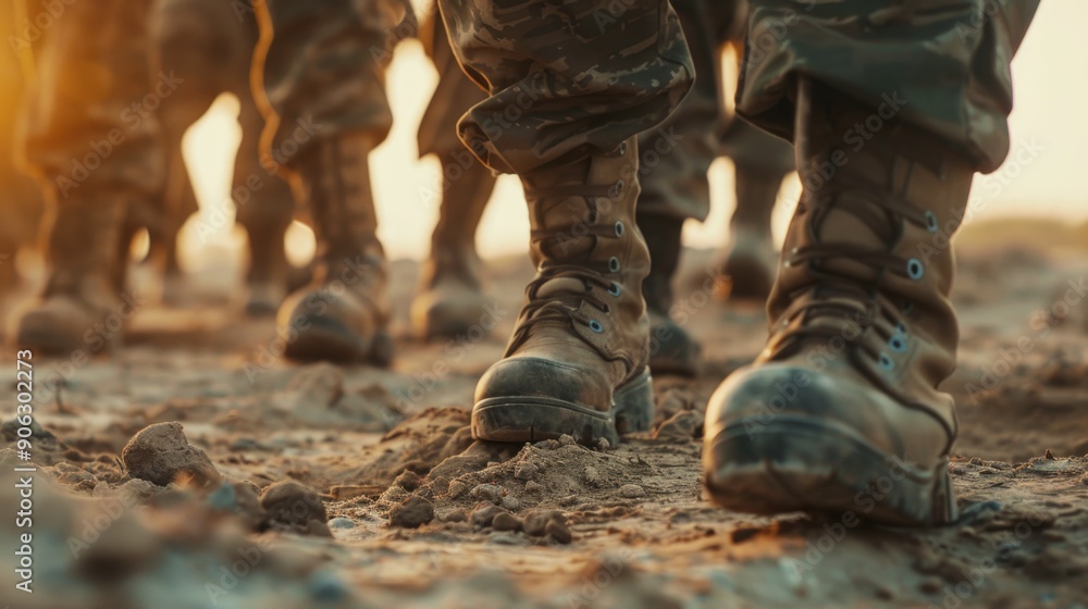 Soldiers marching in dirt field Soldiers marching in dirt field
