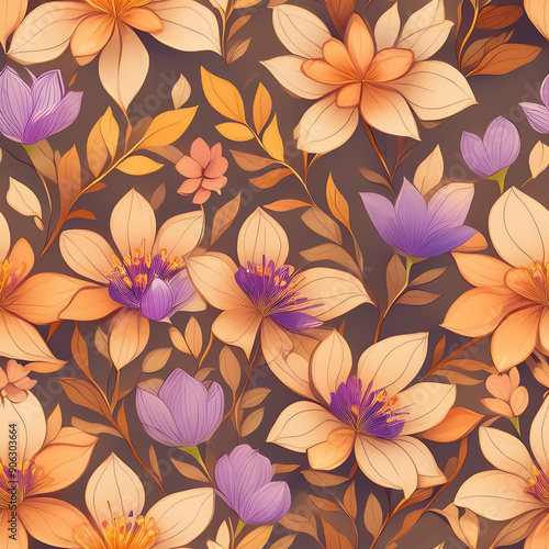 seamless floral pattern, purple and orange