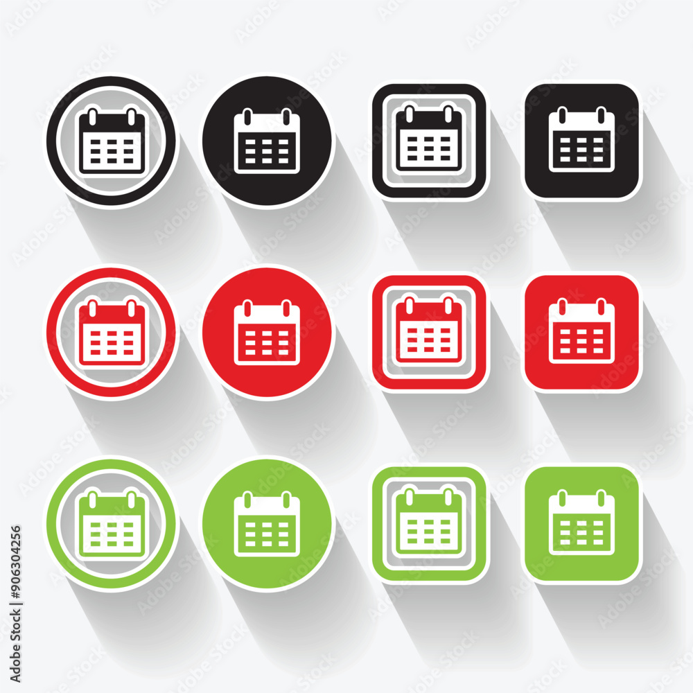 Isolated shadow date logo icon design with green, red and black color Isolated shadow date logo icon design with green, red and black color