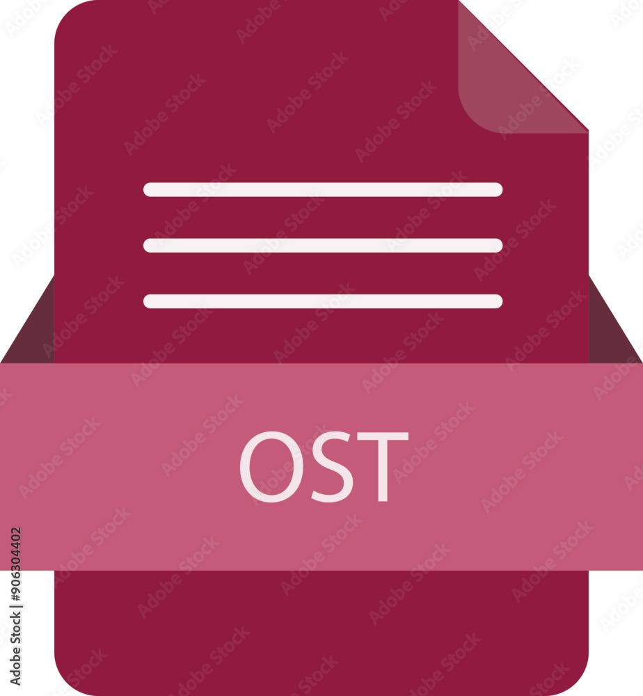 Fototapeta premium OST file icon with color and rounded corners and folded doc