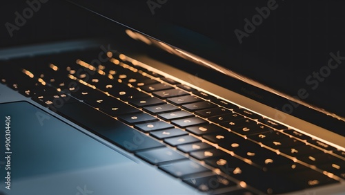 Elegant close-up of Apple MacBook keyboard keys, highlighting backlit design and smooth finish. Perfect for tech, typing, and digital workspace
