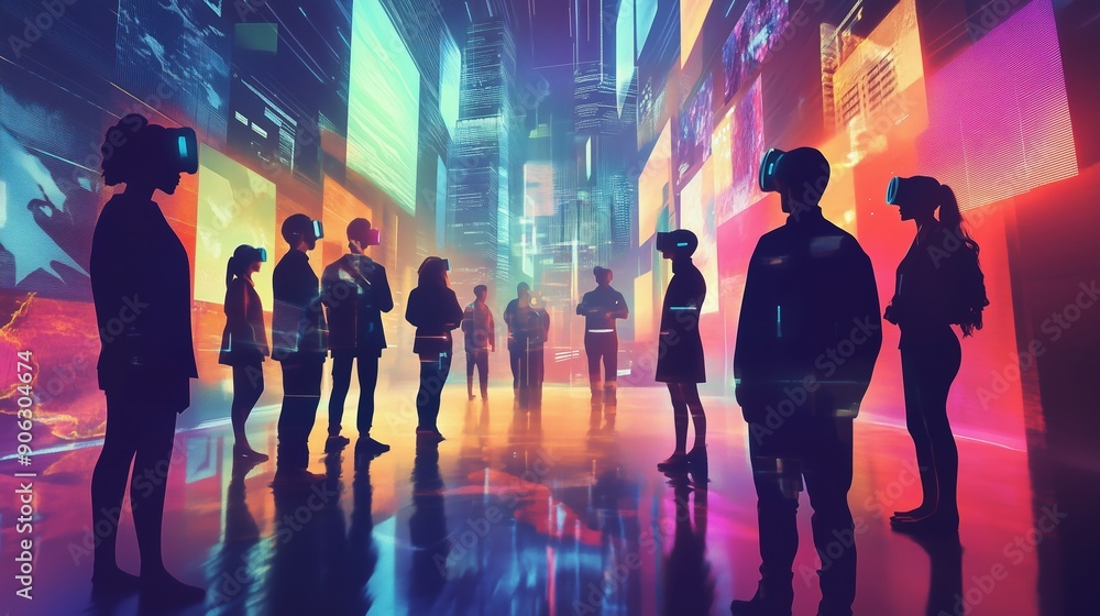 Immersive Corporate Team Event in a Vibrant Virtual Reality Cityscape Immersive Corporate Team Event in a Vibrant Virtual Reality Cityscape