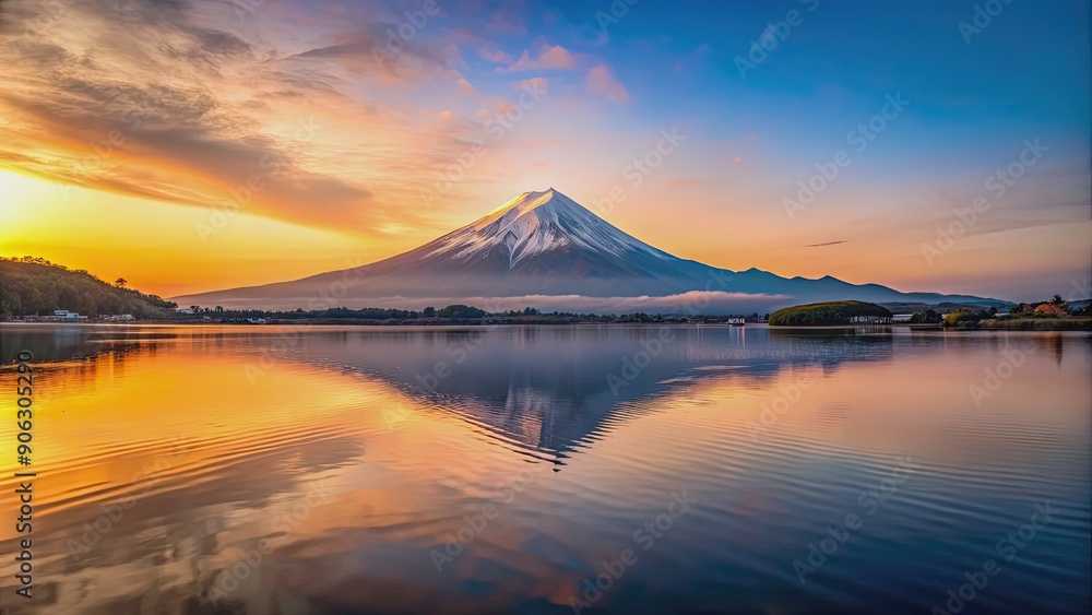 Beautiful landscape featuring a serene lake and majestic Mount Fuji at sunset, sunset, lake, Mount Fuji, landscape Beautiful landscape featuring a serene lake and majestic Mount Fuji at sunset, sunset, lake, Mount Fuji, landscape