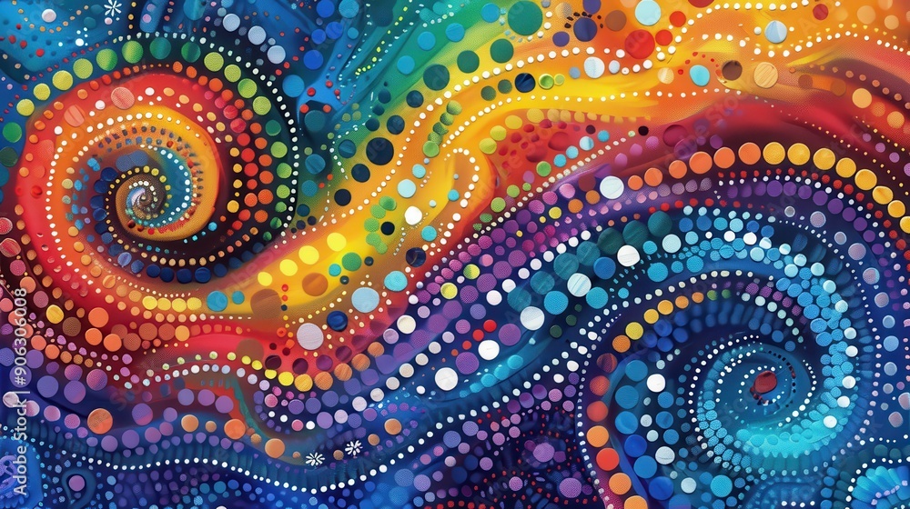 Abstract colorful swirl pattern with dots and rainbow hues. Perfect for backgrounds, textures, and vibrant designs. Abstract colorful swirl pattern with dots and rainbow hues. Perfect for backgrounds, textures, and vibrant designs.