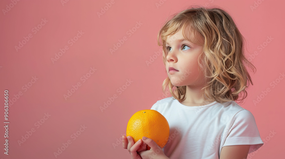 child holding some fruit on a background to advices