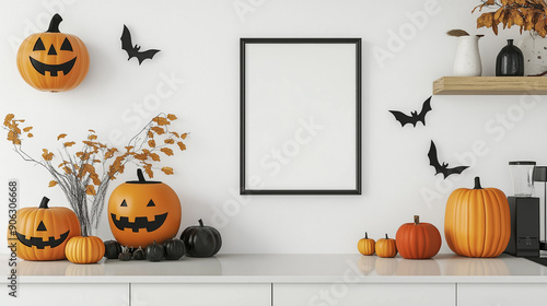 Mock up frame with pumpkin and spooky, halloween frame, Halloween concept.