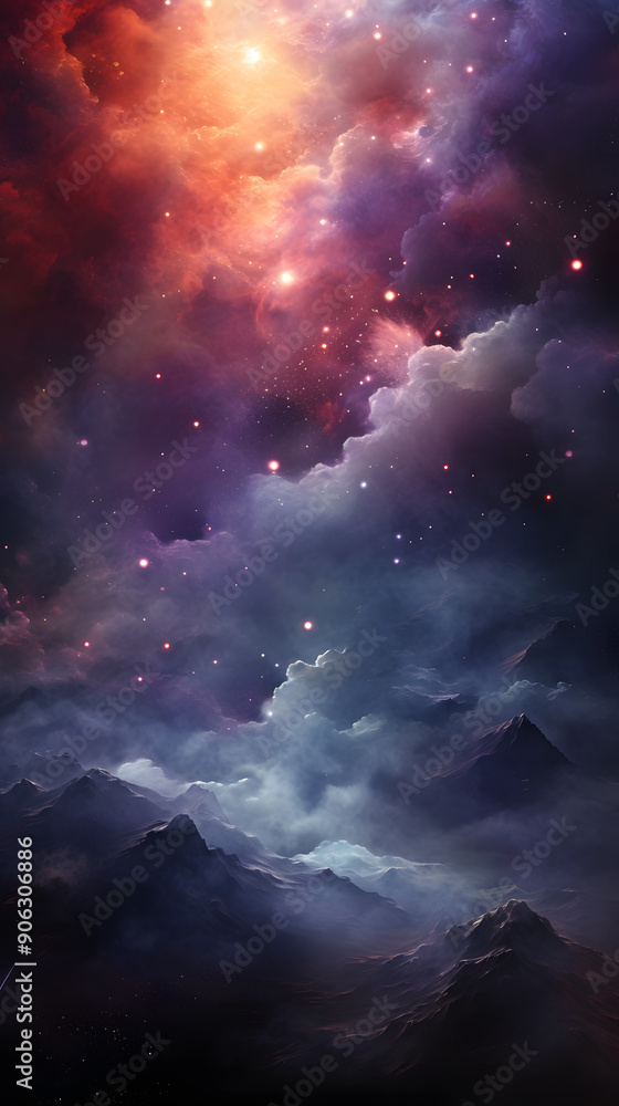 Fototapeta premium Digital colorful starry sky abstract graphic poster background