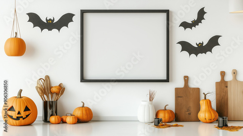 Happy Halloween holiday concept. Picture frame mockup, halloween frame
