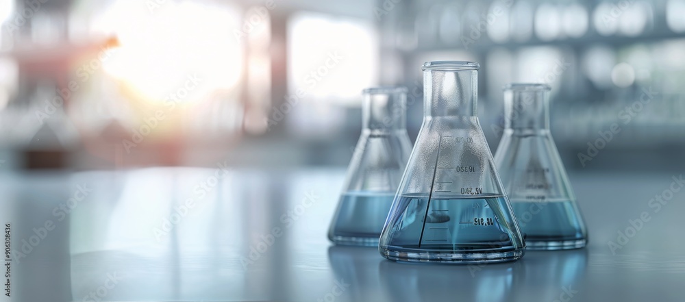 Laboratory Flask With Dark Liquid Under Soft Lighting in Modern Research Facility Laboratory Flask With Dark Liquid Under Soft Lighting in Modern Research Facility