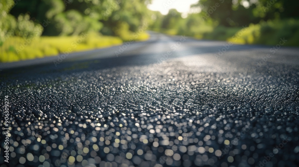Wet Asphalt Road with Trees Wet Asphalt Road with Trees