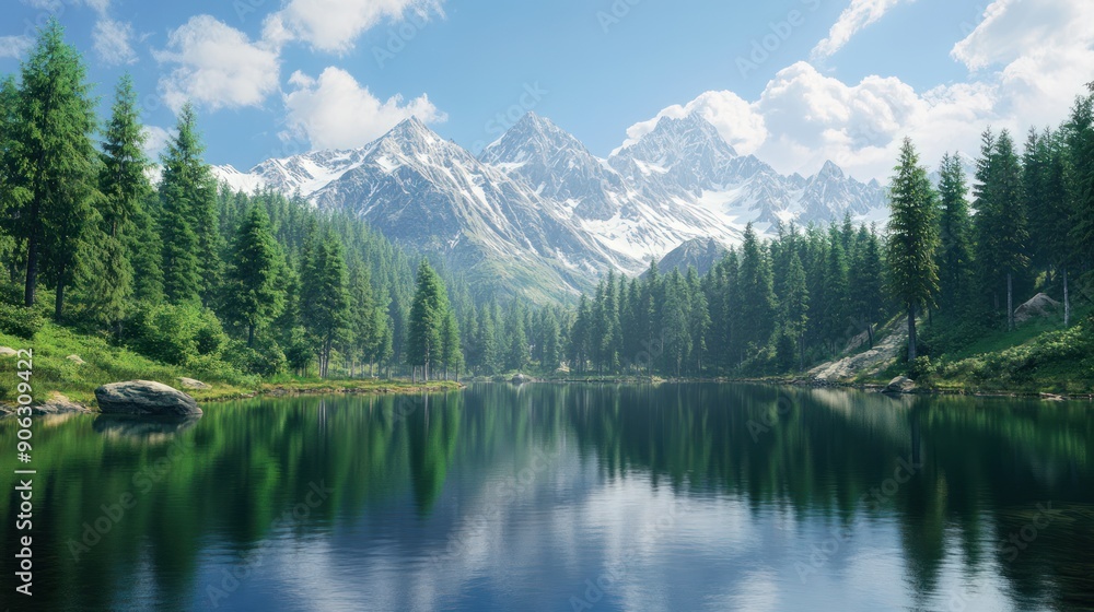 Serene Mountain Lake Surrounded by Evergreens Serene Mountain Lake Surrounded by Evergreens