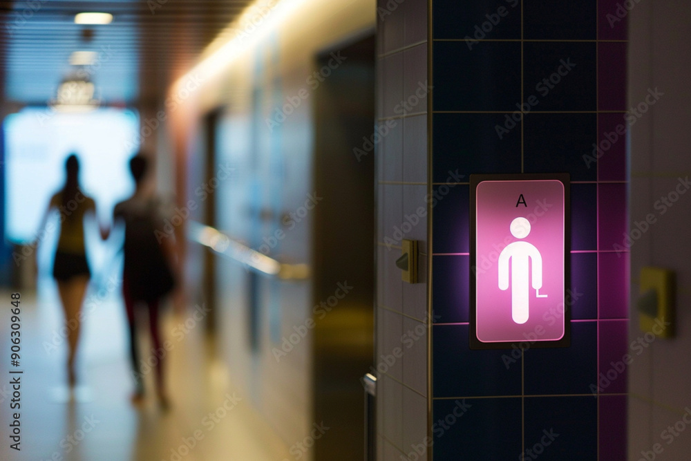 Two pink signs with a man and a woman on them Two pink signs with a man and a woman on them