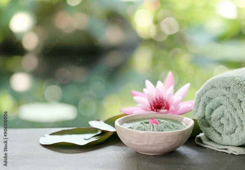Tranquil Spa Setting With Water Lily and Natural Clay Mask in Soft Lighting Tranquil Spa Setting With Water Lily and Natural Clay Mask in Soft Lighting