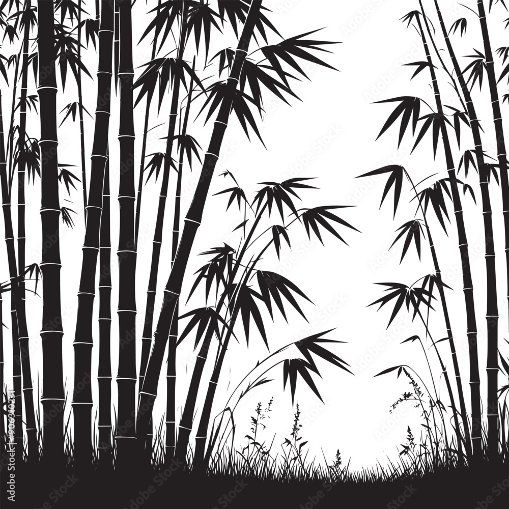 Naklejka premium Bamboo plant silhouette vector illustration isolated on a white background