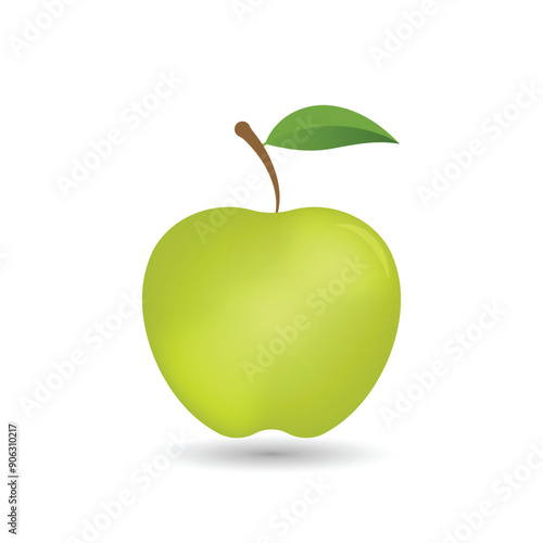 Green apple fruit with leaf flat vector icon, Fresh Fruit, Fresh granny smith apple food apps and web