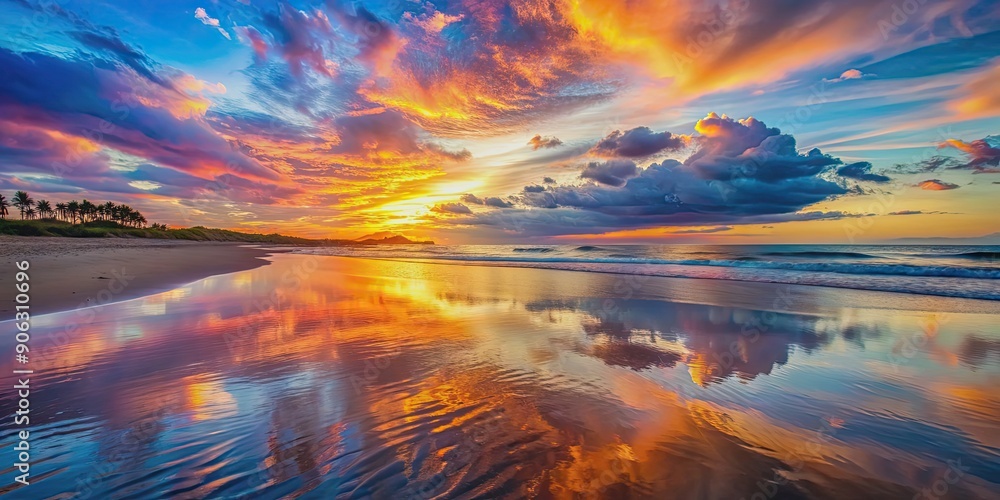 Sunset over a beautiful beach with colorful sky reflections on the water, sunset, beach, colorful, sky, reflections, water Sunset over a beautiful beach with colorful sky reflections on the water, sunset, beach, colorful, sky, reflections, water