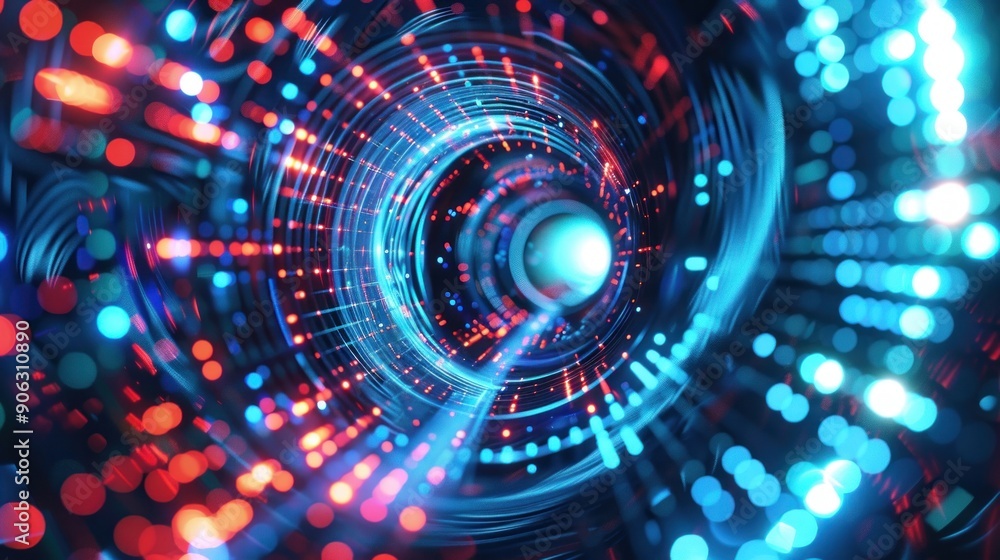 Abstract Futuristic Tunnel with Red and Blue Lights