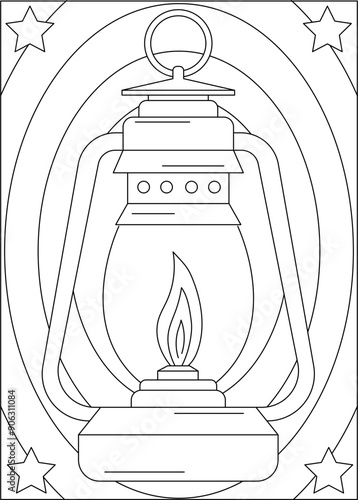 lantern retro technology coloring book page