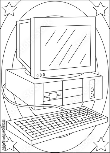 computer retro technology coloring book page