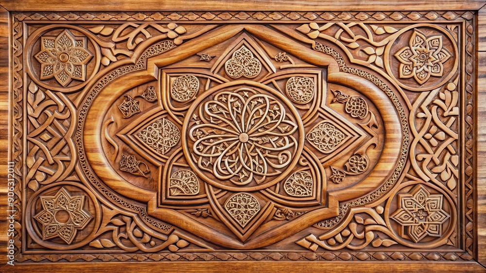 Ornamental islamic art characters engraved on wood with Quran script Ayet el kursi , islamic, ornament, arabesque Ornamental islamic art characters engraved on wood with Quran script Ayet el kursi , islamic, ornament, arabesque