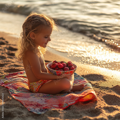 child holding some fruit on a background to advices photo