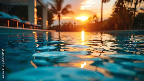 a luxury pool at sunset : Generative AI