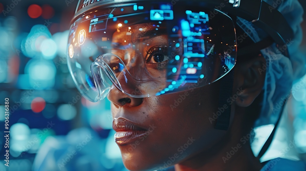 Multiethnic surgeons in AR headsets work in hightech operating room Medical professionals using AI virtual holographic display 3D graphics of health monitors and human organs Future of : Generative AI Multiethnic surgeons in AR headsets work in hightech operating room Medical professionals using AI virtual holographic display 3D graphics of health monitors and human organs Future of : Generative AI