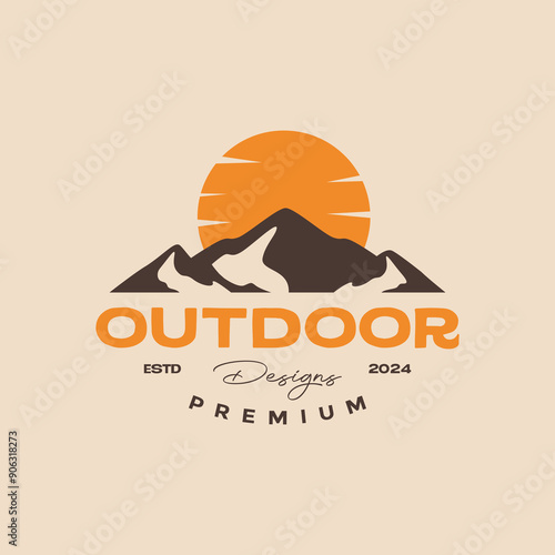 vintage mountain hiking logo design vector