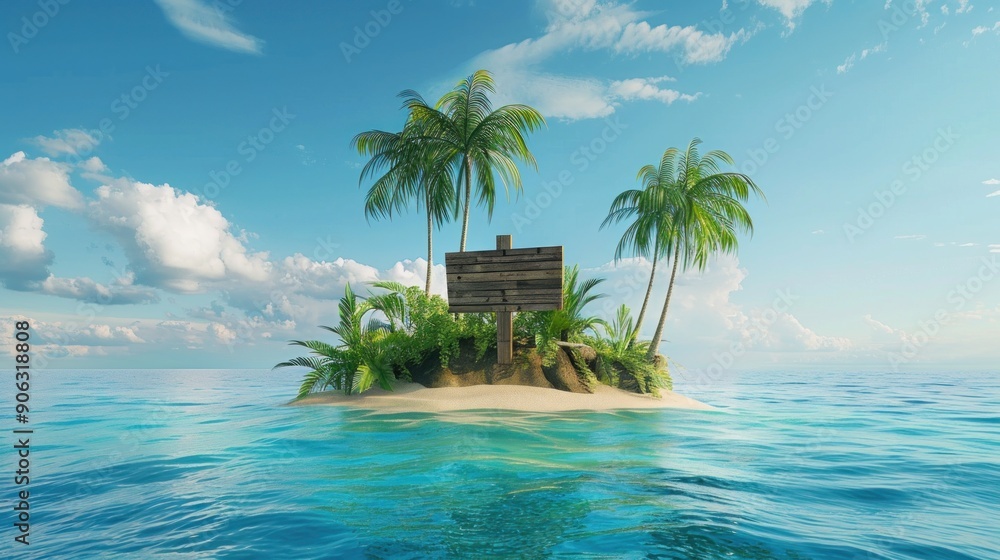 Tropical Island with Wooden Sign Tropical Island with Wooden Sign