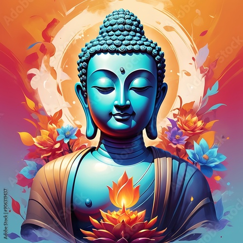 Siddharth Gautam Buddha meditating, Buddha Purnima, painting, vector