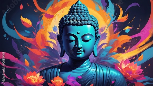Siddharth Gautam Buddha meditating, Buddha Purnima, painting, vector