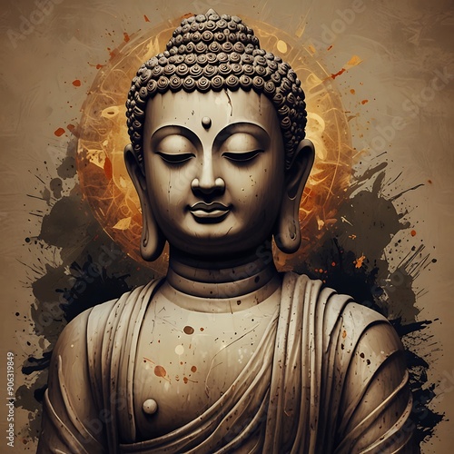 Siddharth Gautam Buddha meditating, Buddha Purnima, painting, vector