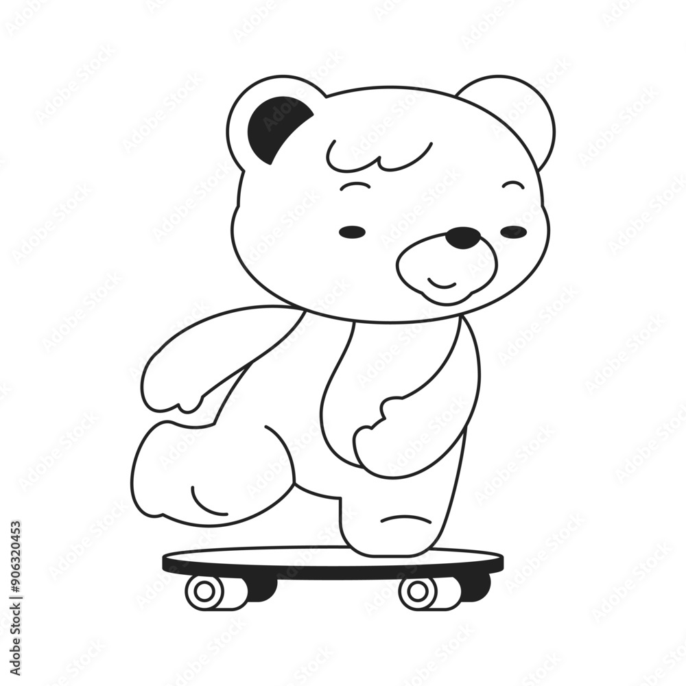 Y2k Kawaii bear toy riding on skateboard neo gothic outline black icon vector flat illustration Y2k Kawaii bear toy riding on skateboard neo gothic outline black icon vector flat illustration