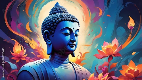 Siddharth Gautam Buddha meditating, Buddha Purnima, painting, vector