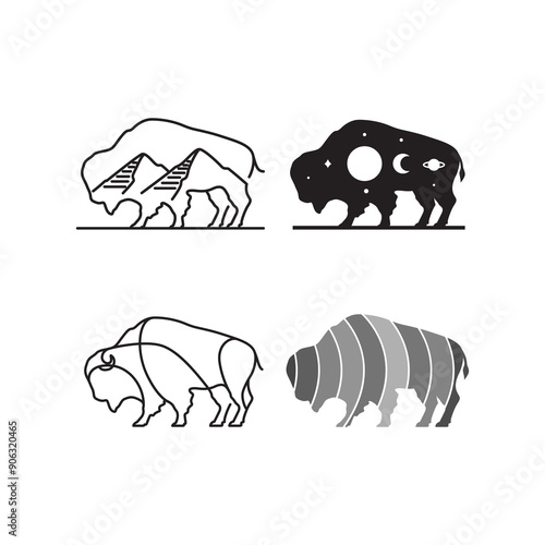 bison set collection logo design vector