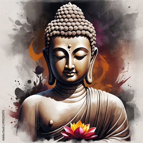 Siddharth Gautam Buddha meditating, Buddha Purnima, painting, vector