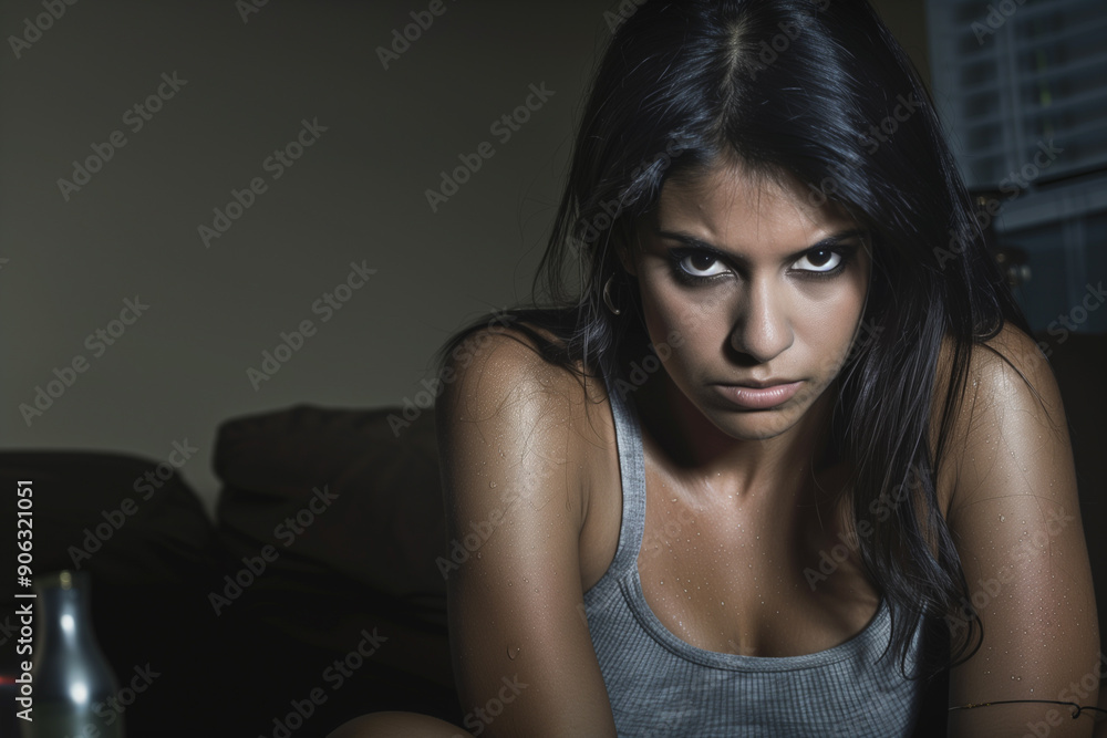 young girl worried in the solitude of her apartment, isolation, worry, anxiety, stress, anger, vertical, young girl worried in the solitude of her apartment, isolation, worry, anxiety, stress, anger, vertical,