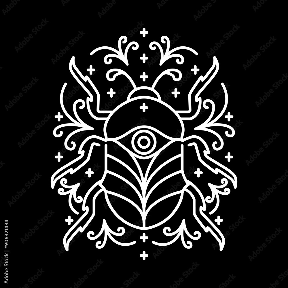 Fototapeta premium skull with insect art line shirt design vector