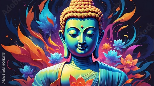 Siddharth Gautam Buddha meditating, Buddha Purnima, painting, vector