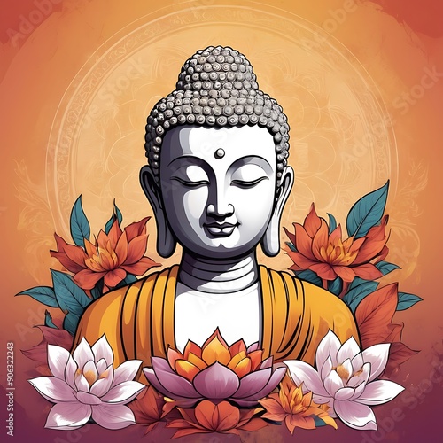 Siddharth Gautam Buddha meditating, Buddha Purnima, painting, vector photo