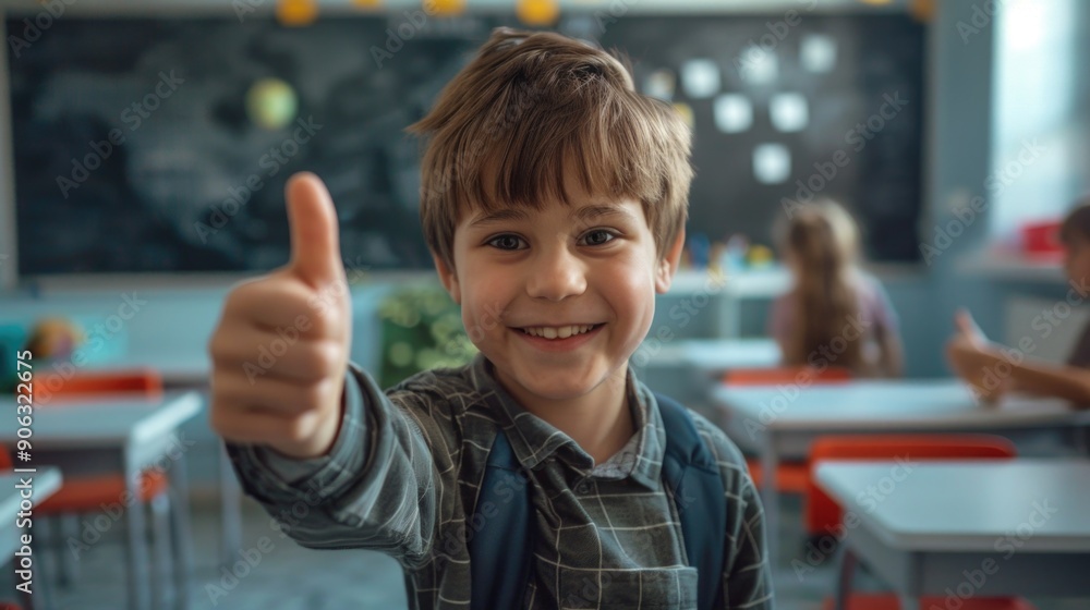 Boy giving thumbs up in classroom Boy giving thumbs up in classroom