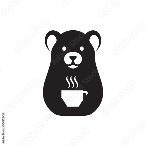 bear drink coffee mascot logo design vector