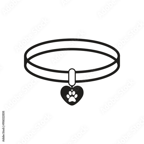 Pet collar or dog collar with heart Shaped dog tag vector icon for apps and web