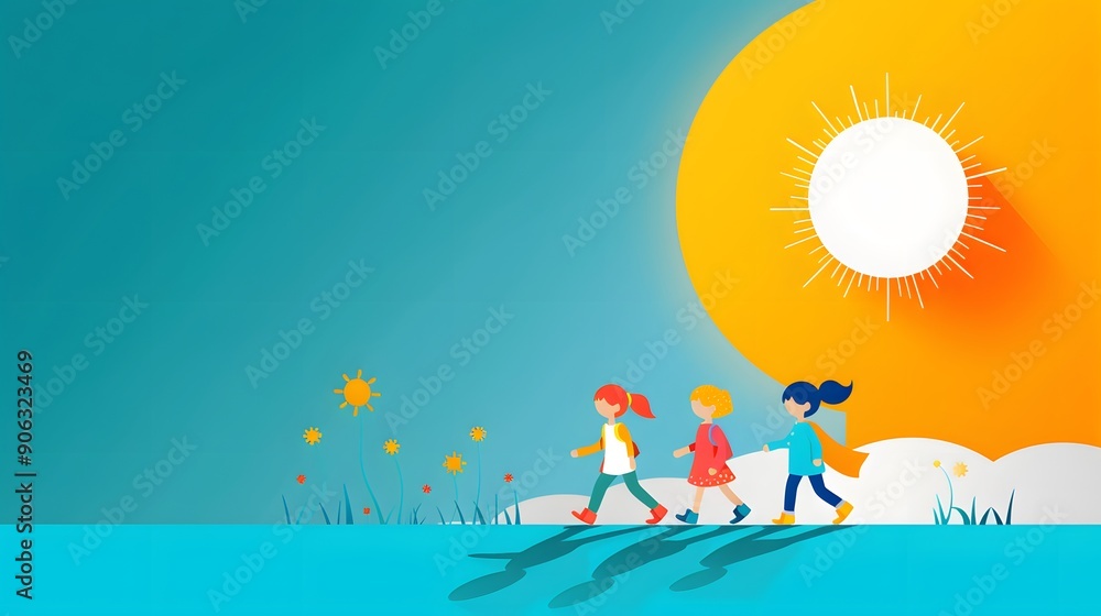 National Playday - Children Having Fun with Copy Space in Flat Design Illustration National Playday - Children Having Fun with Copy Space in Flat Design Illustration
