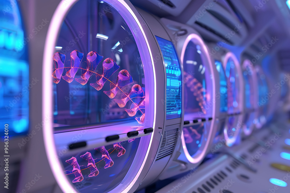 Chromosomes being manipulated a zerogravity lab aboard a space station ...