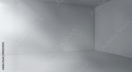 Empty concrete room corner with sunlight. Vector realistic illustration of house interior perspective with shadows on white painted walls and floor, gray ceiling, 3D apartment or office mockup