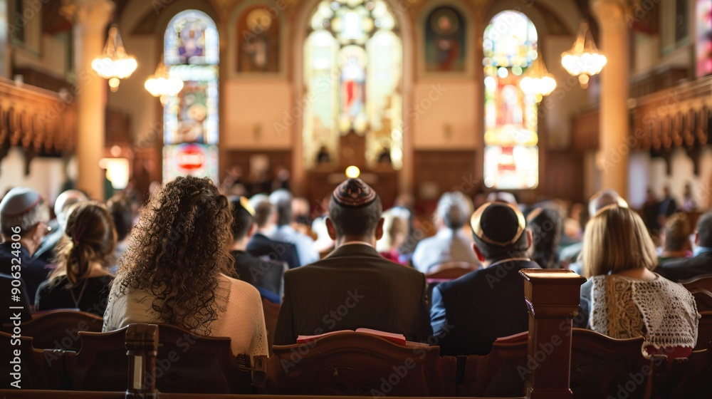 Collective Prayer and Reflection During Rosh Hashanah Service in a Synagogue Collective Prayer and Reflection During Rosh Hashanah Service in a Synagogue