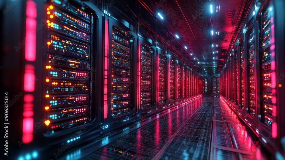 Cryptocurrency mining farm, illustrating the digital economy. Cryptocurrency mining farm, illustrating the digital economy.
